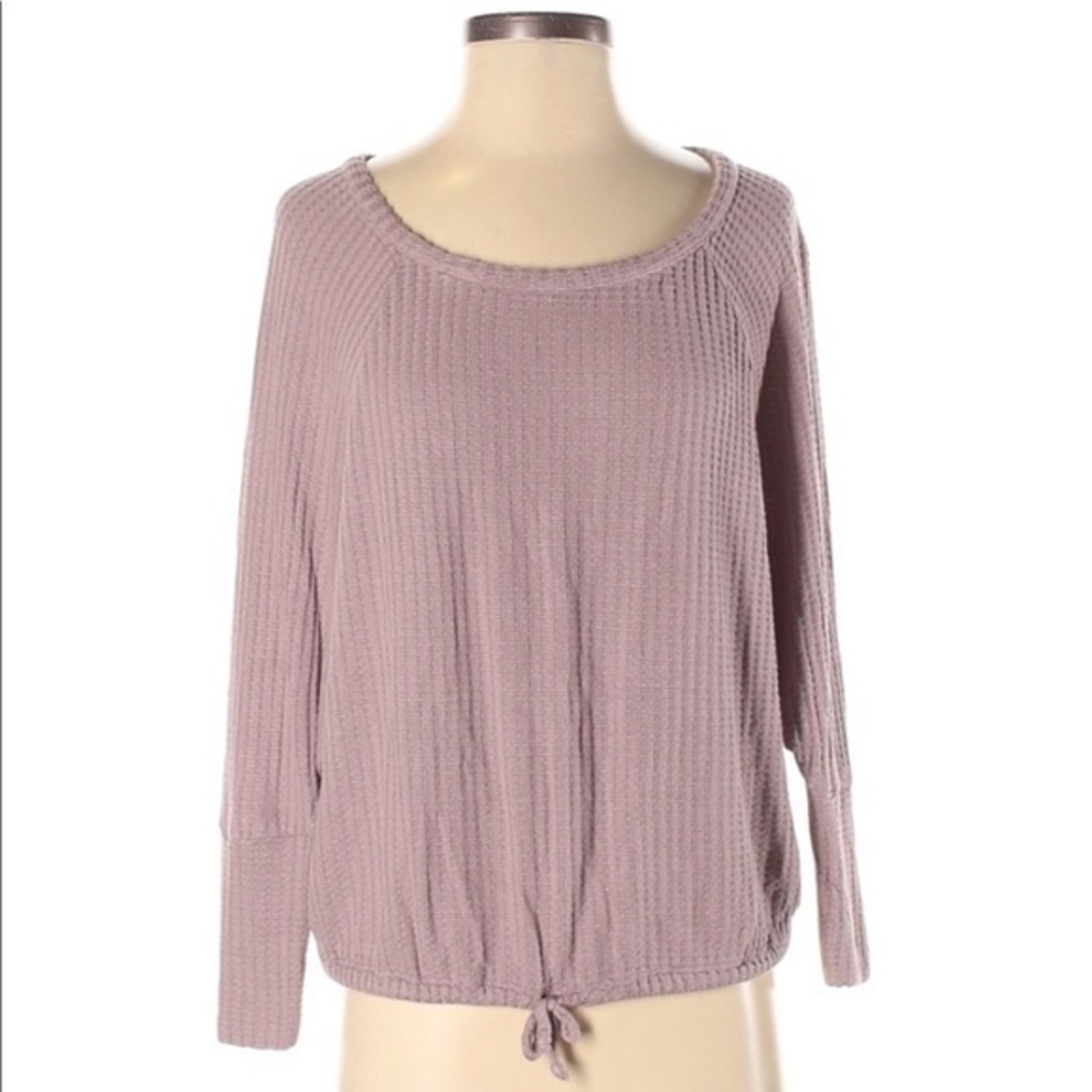 Chaser S mauve waffle texture 3/4 sleeve knit top